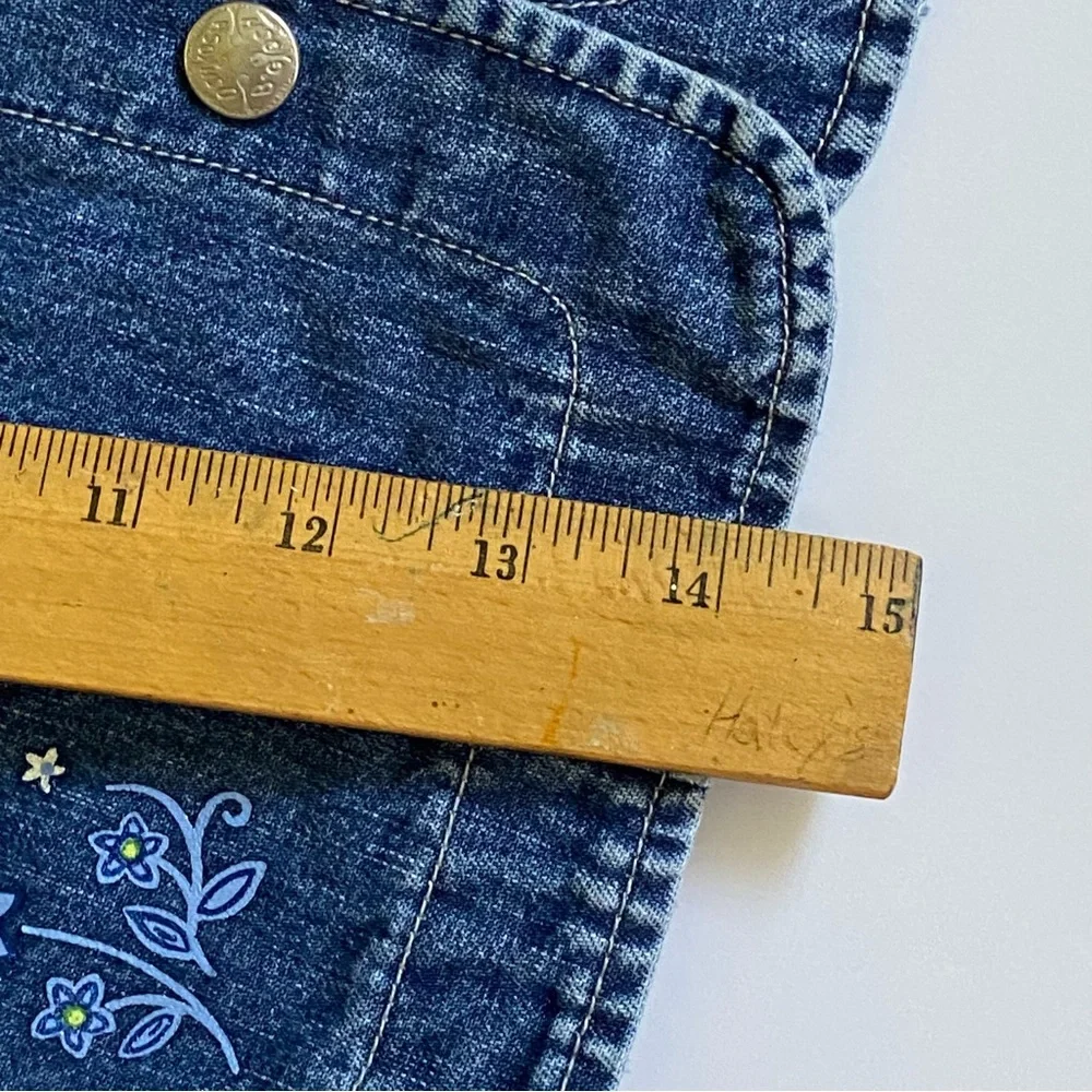 Vintage OSHKOSH Vest 3T Blue 90s Girls Denim Jeans Butterflies USA EUC snaps